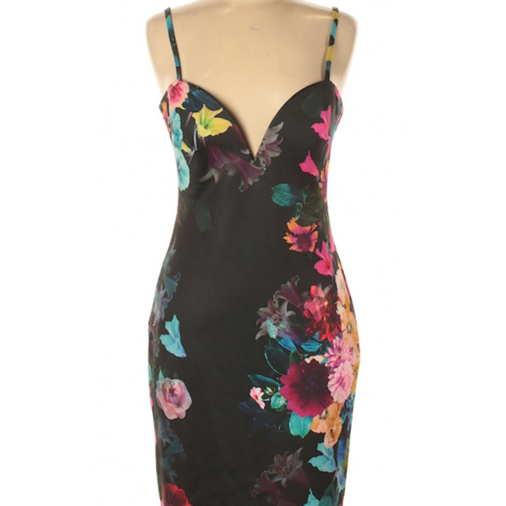 💋 Bebe Satin Floral Midi Dress RARE S Small New with Tag 💋